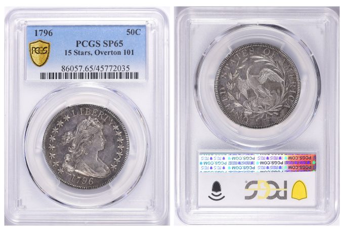 1796 Half Dollar 15 Stars variety (Overton 101), graded PCGS SP65