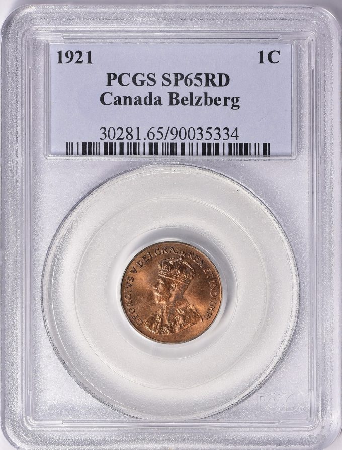 Canada 1921 Cent KM-28 PCGS SP-65 RD
