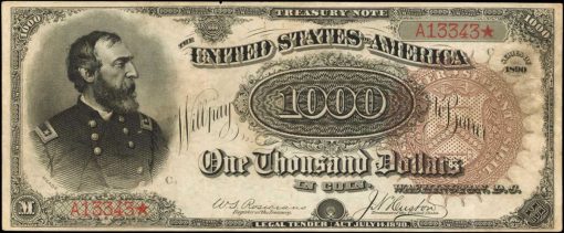 Friedberg 379a 1890 $1000 Treasury Note. PCGS Currency About New 50
